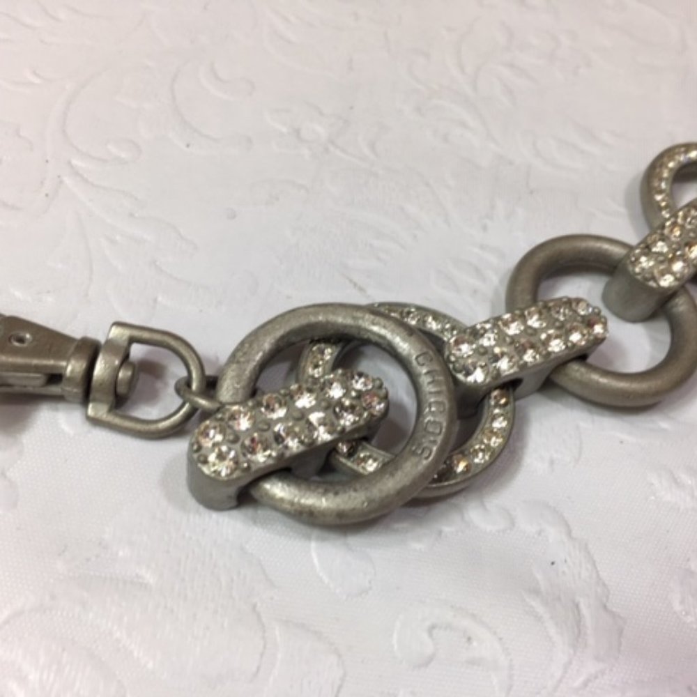 Chico's Silver Toned Rhinestones Chained Belt - Picture 5 of 7